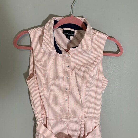 Cynthia Rowley pink white striped seersucker sleeveless collared button dress - Picture 4 of 11